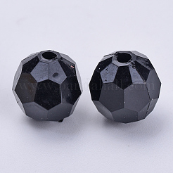アクリルビーズ  多面カット  ラウンド  ブラック  10x9.5mm  穴：1.8mm&nbsp;X-TACR-Q257-10mm-V72