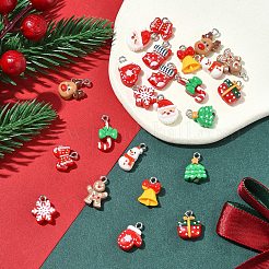 24個12スタイルのクリスマステーマ不透明樹脂ペンダント  プラチナ鉄ループ付き  混合図形  12~20.5x8~12x4.5~7mm  穴：1.8~2mm  2個/スタイル&nbsp;RESI-FS0001-86B