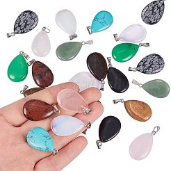 宝石のペンダントをドロップ  プラチナトーン真鍮のパーツと  25~29x16~17x5~6mm  穴：2x7mm&nbsp;G-PH0026-08