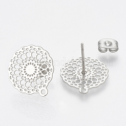 変色しない304ステンレススチールスタッドピアス金具  カン付き  フラットラウンド  ステンレス鋼色  16x14.5mm  穴：1mm  ピン：0.7mm&nbsp;X-STAS-S079-32B