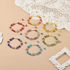 7個 7スタイル 7チャクラ アンティークシルバー合金リンクブレスレットセット  ランプワークのナザールボンジュウとガラス編みの調節可能なブレスレットセット（女性用）  本物の18K金メッキスペーサービーズ  ミックスカラー  内径：2~3-1/4インチ（5~8.4cm）  1個/スタイル&nbsp;BJEW-JB08883