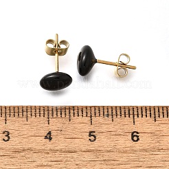 304ステンレススチールスタッドピアス  豆  18KGP本金メッキ  ブラック  8x6mm&nbsp;EJEW-C133-05C-G