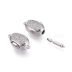 真鍮マイクロパヴェクリアキュービックジルコニアボックスクラスプ  オーバル  1連  1穴  プラチナ  1mm  穴：18~19x10.5x8mm&nbsp;KK-Q074-06P