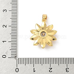 回転式ブラス マイクロパヴェ クリア キュービックジルコニア ペンダント  18KGP本金メッキ  花  19x16x6mm  穴：4x2mm&nbsp;KK-F905-23G-02