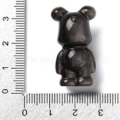 天然銀光沢黒曜石ペンダント  クマのチャーム  32x18x15mm  穴：1.4~1.5mm&nbsp;G-G098-03