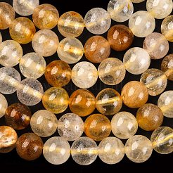 ナチュラルイエローヘマトイドクォーツラウンドビーズ連売り  鉄石英  6mm  穴：1mm  約63個/連  15インチ&nbsp;G-F266-09-6mm