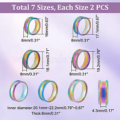 14個 7スタイル 201 ステンレススチール 刻印可能 溝付き指輪 男女兼用  虹色  usサイズ{12}（5mm）〜usサイズ1/4（16mm）  13個/スタイル&nbsp;RJEW-UN0002-34