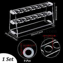 6穴アクリル試験チューブホルダー  膝用備品  長方形  透明  183x50.5x90.5mm  内径：21mm&nbsp;DIY-WH0622-307