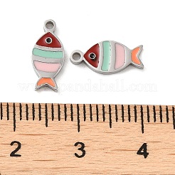 304ステンレススチールエナメルチャーム  カラフルな魚のチャーム  ステンレス鋼色  12x5.5x1.5mm  穴：1.2mm&nbsp;STAS-D018-04P