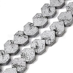 電気メッキされた天然溶岩岩ビーズ連売り  ハート  プラチナメッキ  8~9x8x3mm  穴：1mm  約56個/連  15.75''~16.14''（40~41センチメートル）&nbsp;G-K388-04B-07