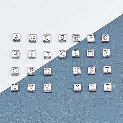変色防止レタースタイル 201 ステンレススチール スクエアスライドチャーム  ランダムな混合文字  9x8x4mm  穴：8x3mm&nbsp;STAS-L132-M