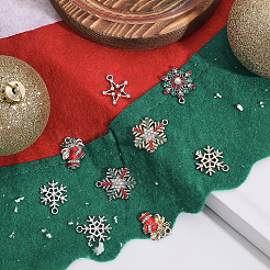 40個10スタイルアロイラインストーンペンダント  クリスマスベルチャーム＆スノーフレーク＆スター  プラチナ·ゴールデン  19~24.5x16~19.5x2~5.5mm  穴：1.6~2mm  4個/スタイル&nbsp;RB-CA0001-03