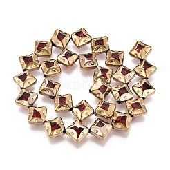 電気メッキガラスビーズセット  菱形  ゴールデントーンの真鍮の縁を持つ  暗赤色  11~12x11~12x6mm  穴：0.9mm  約28~29個/連  12.40~12.91''（31.5~32.8センチメートル）&nbsp;EGLA-T021-24F
