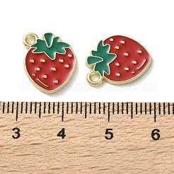 フルーツ合金エナメルチャーム  苺  ライトゴールド  レッド  15x13x1.5mm  穴：1.6mm&nbsp;PALLOY-S058-01LG-03