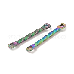 イオンプレーティング（IP）304ステンレススチールコネクタチャーム  ツイストバー  虹色  15x2x1.2mm  穴：1mm&nbsp;STAS-Q323-02C-MC