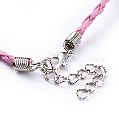 トレンドの編み込み模造レザーブレスレット作り用  アイアン製カニカンとエンドチェーン付き  ピンク  200x3mm&nbsp;BJEW-S076-015