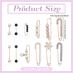 2袋2スタイル合金チャーム安全ピンブローチ  ミックスカラー  32~75x9.5~24.5x6~18mm  1バッグ/スタイル&nbsp;JEWB-ME0001-05