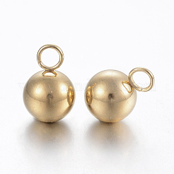 PVD真空メッキ304ステンレススチールチャーム  長持ちメッキ  丸いビーズ  ゴールドカラー  12x8mm  穴：1.8mm&nbsp;X-STAS-H443-01G