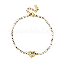 304ステンレススチールキュービックジルコニアリンクチェーンブレスレット女性用  ハート  PVD真空メッキ  長持ちメッキ  ゴールドカラー  7.48インチ（19cm）&nbsp;NJEW-Z067-01G-02