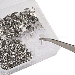 DIYピアス作り  304ステンレススチールのブランクペグスタッドピアス金具とビーズピンセット付き  ステンレススチール/プラスチックのイヤーナットとビーズコンテナ  ステンレス鋼色  8.2x8.2x2.7cm&nbsp;DIY-TA0001-16P