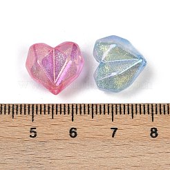 UVメッキと光る透明アクリルビーズ  虹色の  ハート  金粉付き  多面カット  暗闇で光る  ミックスカラー  13x14.5x8.5mm  穴：1.8mm&nbsp;MACR-L007-21