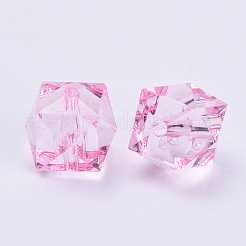 透明なアクリルビーズ  キューブ  多面カット  ピンク  10x10x8mm  穴：1.5mm  約900個/500g&nbsp;TACR-Q259-10mm-V03-01