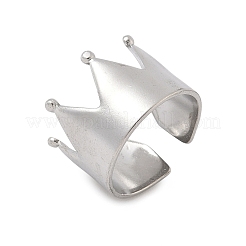 女性用304ステンレススチールオープンカフリング  クラウン  ステンレス鋼色  15mm  調整可能&nbsp;RJEW-A079-09A-P