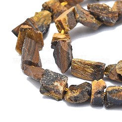 生の荒い天然タイガーアイビーズ連売り  ナゲット  6~27x4~17x3.5~8mm  穴：1mm  約23~46個/連  15.35インチ（39cm）&nbsp;G-I279-B18