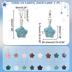 スタージェムストーンペンダント装飾  合金製カニカン付き  43mm  16色  1pc /カラー  16個/箱&nbsp;HJEW-AB00334
