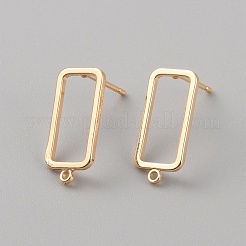 真鍮のスタッドのイヤリングパーツ  垂直ループ付き  長方形をくり抜く  ゴールドカラー  17.5x8mm  穴：1mm  ピン：0.7mm&nbsp;KK-WH0062-42G