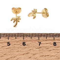 女性用304ステンレススチールスタッドピアス  ココヤシの木  ゴールドカラー  9.5x7mm&nbsp;SA-CBA7062-25G