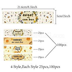 1袋入り粘着プラスチックラベルステッカー  パッケージ用  長方形  ミツバチの模様  50x216mm  25個/スタイル  100pc&nbsp;DIY-CN0002-09A