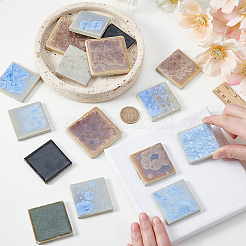 500g 正方形磁器カボションモザイクピースセット  芸術diyの工芸品のためのモザイクタイル  ミックスカラー  44~54x44~54x6.5mm&nbsp;PORC-SP0001-26