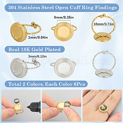 12個 2色 304ステンレススチール オープンカフリング部品  ベゼルカップリングのセッティング  フラットラウンド  本金メッキ&ステンレススチールカラー  内径：18mm  トレイ：9mm  10個/カラー&nbsp;STAS-SC0007-88