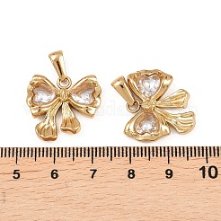 304ステンレススチールラインストーンペンダント  ちょう結びのチャーム  ゴールドカラー  18.5x20x4.5mm  穴：7x3mm&nbsp;STAS-P438-18G