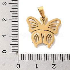 イオンプレーティング（IP）304ステンレススチールラインストーンペンダント  中空の蝶のチャーム  ゴールドカラー  19.5x20x2mm  穴：6x3mm&nbsp;STAS-P340-09G
