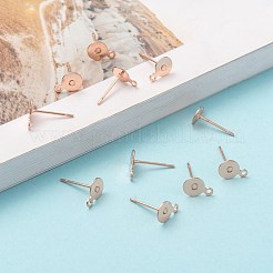 真鍮製スタッドピアスパーツ  鉄のピンとループ付き  ローズゴールド  14x10x0.1mm  穴：1mm&nbsp;KK-K225-02C-RG