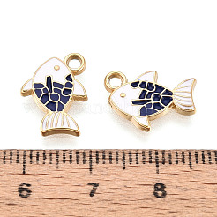 304ステンレススチールエナメルペンダント  魚のチャーム  イオンプレーティング（ip）  18KGP本金メッキ  ミッドナイトブルー  14x10x1.5mm  穴：1.6~1.8mm&nbsp;STAS-T068-25B