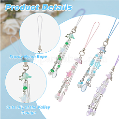 アクリル＆ガラス携帯ストラップ4個  スター  ミックスカラー  13.2cm  4個/セット&nbsp;HJEW-HS00026