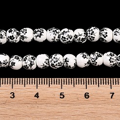 花柄プリントの磁器ビーズ  花柄のセラミック製丸ビーズ  ブラック  6mm  穴：2mm  約60個/連  12.5~13.58インチ&nbsp;PORC-L004-6mm-07