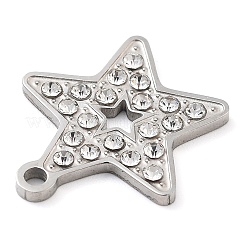 304ステンレスペンダント  ラインストーン付き  スター  ステンレス鋼色  16x15x1.5mm  穴：1.5mm&nbsp;LS-STAS-M076-08P