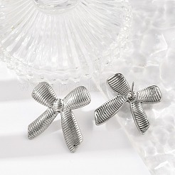 304ステンレススチールスタッドピアス  蝶結び  ステンレス鋼色  29.5x26.5mm&nbsp;EJEW-C131-03P