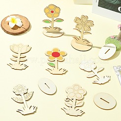 6 スタイル DIY 未完成の木の花の切り抜き  スロット付き  クラフト絵画用品用  フラワーウッドチップ30個  ベース30個  バリーウッド  59~60x40~50x97.5~100mm&nbsp;WOOD-CJ0002-30