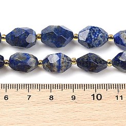 天然石ラピスラズリビーズ連売り  多面カット  オーバル  シードビーズで  12~16x10~14mm  穴：1mm  約22~25個/連  15.16''~15.63''（38.5~39.7センチメートル）&nbsp;G-P541-A01-05
