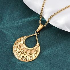 304ステンレススチールのテクスチャー加工中空ティアドロップペンダントネックレス  イオンプレーティング（ip）  18KGP本金メッキ  18.07インチ（45.9cm）&nbsp;NJEW-H059-27G