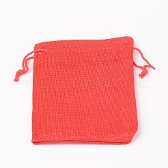 ポリエステル模造黄麻布包装袋巾着袋  レッド  13.5x9.5cm&nbsp;X-ABAG-R004-14x10cm-01