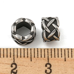 レトロ 304 ステンレススチール ヨーロピアンビーズ  大穴ビーズ  十字模様の柱  アンティークシルバー  7x5mm  穴：4.5mm&nbsp;STAS-B071-04AS