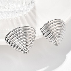 女性用304ステンレススチールスタッドピアス  三角形の殻の形  ステンレス鋼色  25x30.5mm&nbsp;EJEW-K306-22P