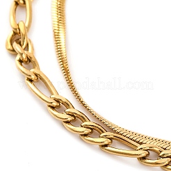 304ステンレススチールマルチ連チェーンブレスレット  女性用フィガロチェーン＆ヘリンボーンチェーンブレスレット  18KGP本金メッキ  6-7/8インチ（17.5cm）&nbsp;LS-BJEW-G711-03B-G