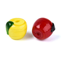 手作りランプワークビーズ連売り  りんご  ミックスカラー  11.5~12.5x13.5~14.5x12.5~14mm  穴：1.2~1.6mm  約20個/連  9.45インチ（24cm）&nbsp;LAMP-N036-06A